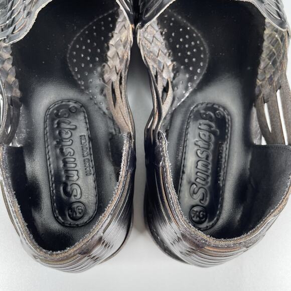 Sunsteps Men’s 9.5 Black Leather Slip On Hand Woven Fisherman Sandals Casual GUC - Picture 8 of 9